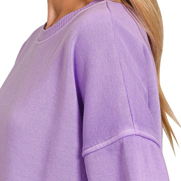 Zenana Pigment Dye Fleece Hi-low Hem Sweatshirt With Pocket - Picture 3 of 6